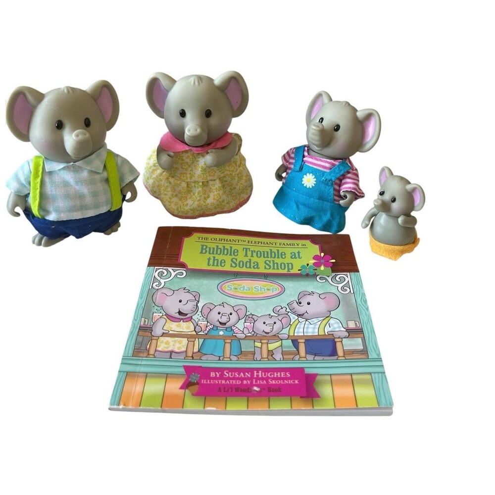 Li'l Woodzeez Oliphant Elephant Family Miniature Animal Figurine Set of 4 Book